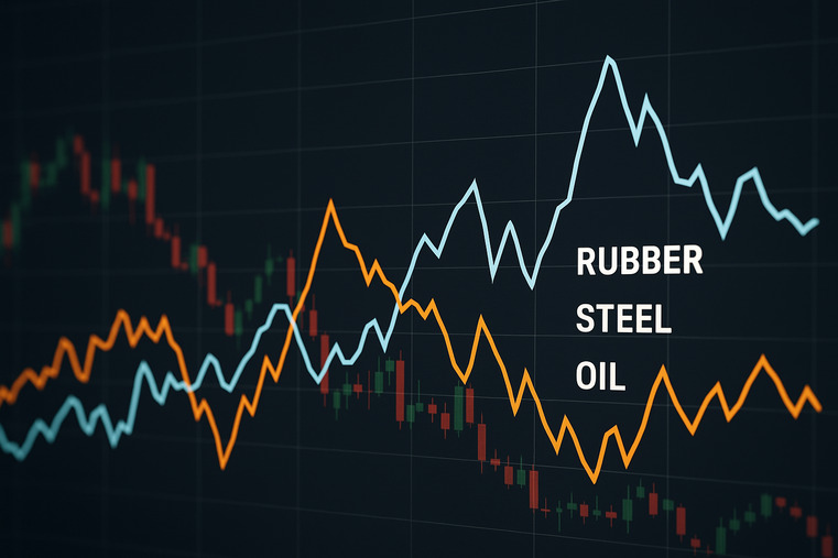 A chart showing volatile commodity prices like rubber and steel
