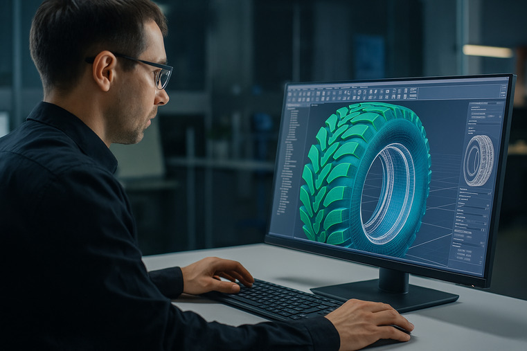 An engineer using computer software to model a tire's structure