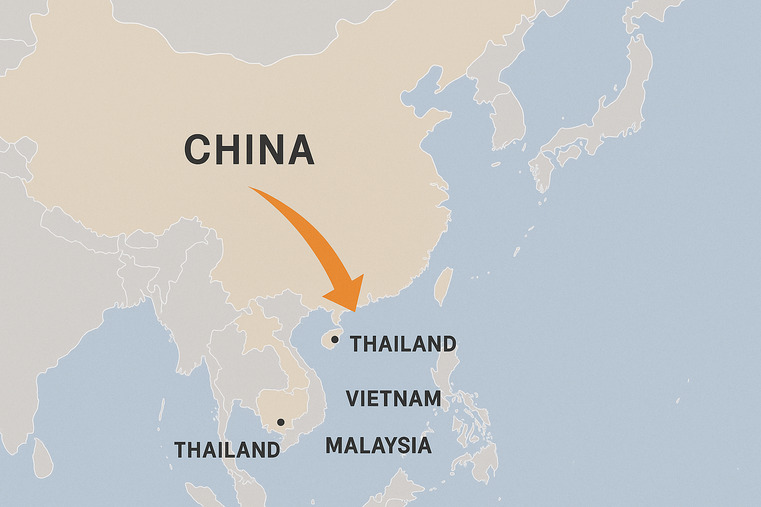 Map showing tire factories moving from China to Southeast Asia