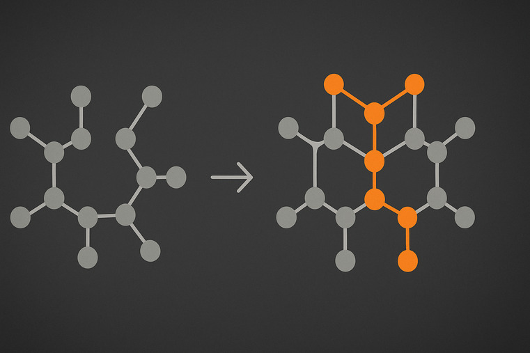 A scientific diagram showing the chemical bonds in a tire strengthening over time