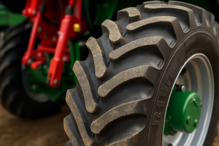A close-up shot of a heavy-duty R1W tractor tire tread pattern