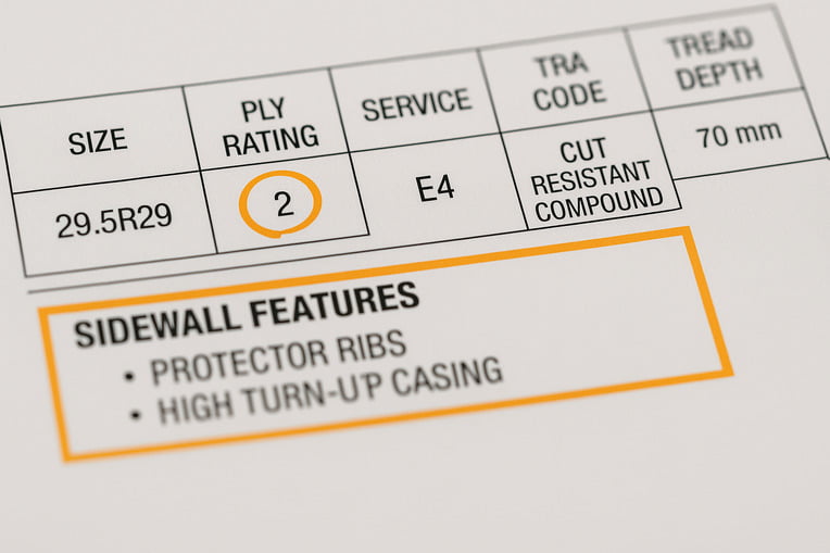 A bias-ply tire with a thick, reinforced sidewall next to a radial tire