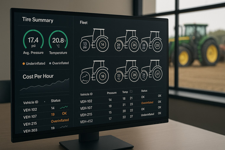 A fleet manager's dashboard showing the status and data for every tire in their fleet