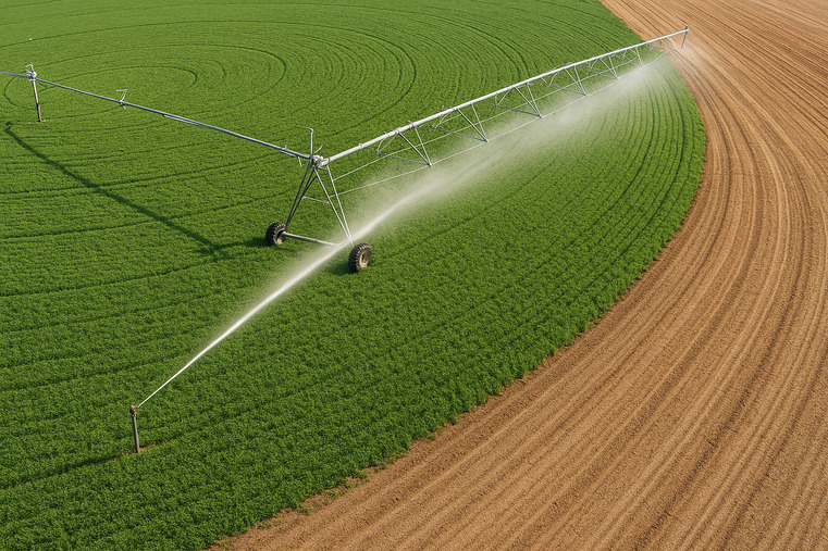 A side-by-side comparison of a deep-lug tractor tire and a shallow-tread irrigation tire