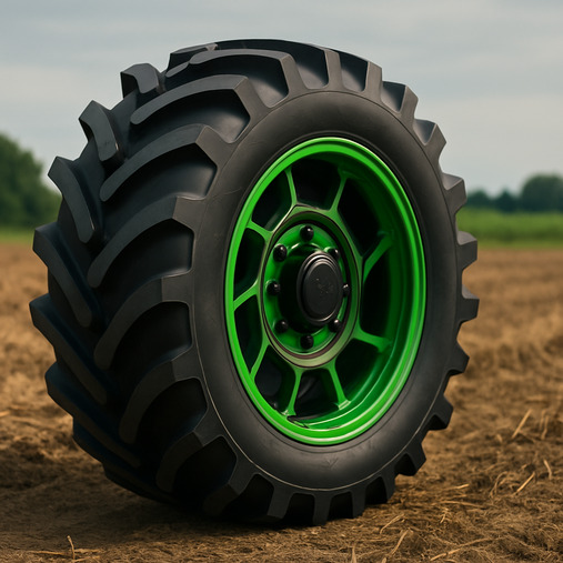 A futuristic tire with green accents, symbolizing bio-based materials