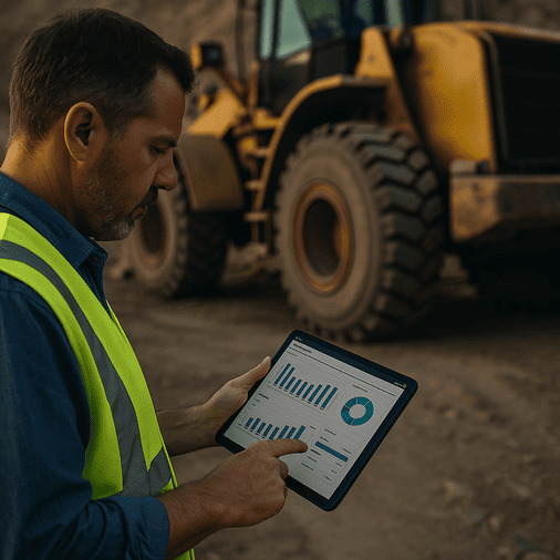 An overloaded haul truck with visibly strained and bulging tires.