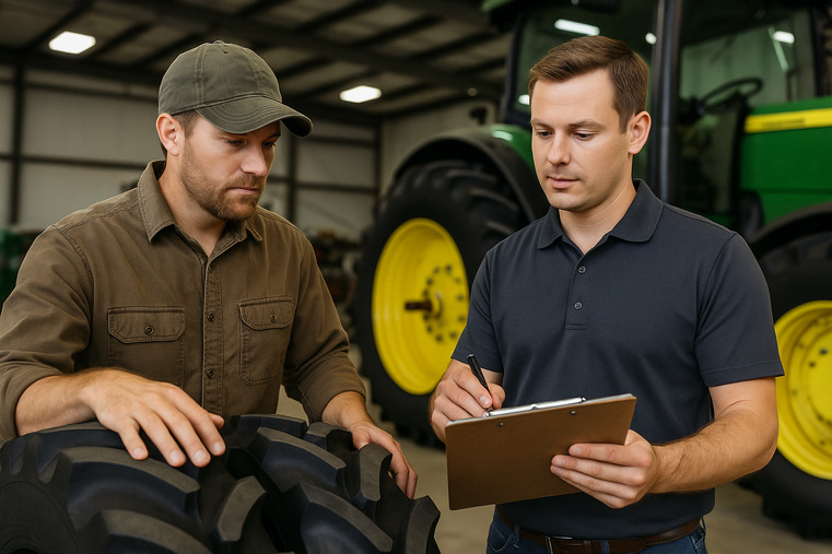 A calculator on a desk next to an invoice for tires, showing profit margins