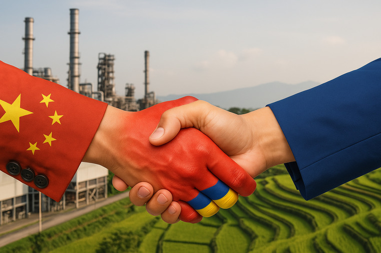 Two hands shaking, one representing China's manufacturing power and the other representing Southeast Asia's cost advantages