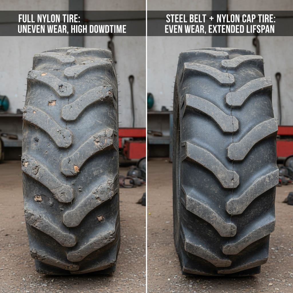 A tractor in a field and a forestry vehicle on uneven ground