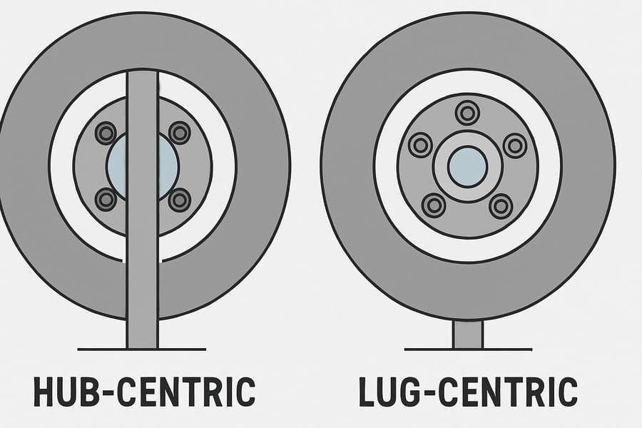 A diagram clearly showing the difference between a snug hub-centric fit and a loose, dangerous lug-centric fit.