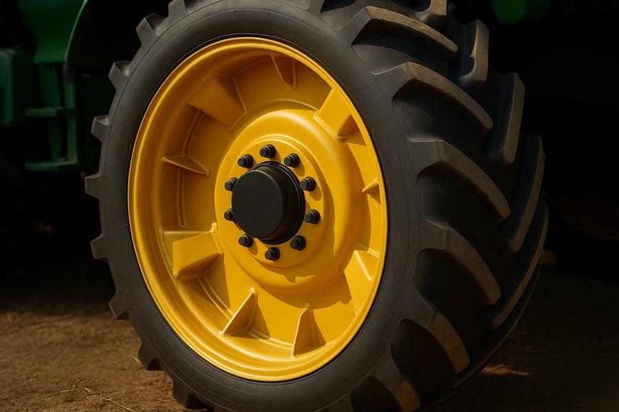 An image of a heavy-duty, reinforced agricultural rim designed for a sugarcane harvester.