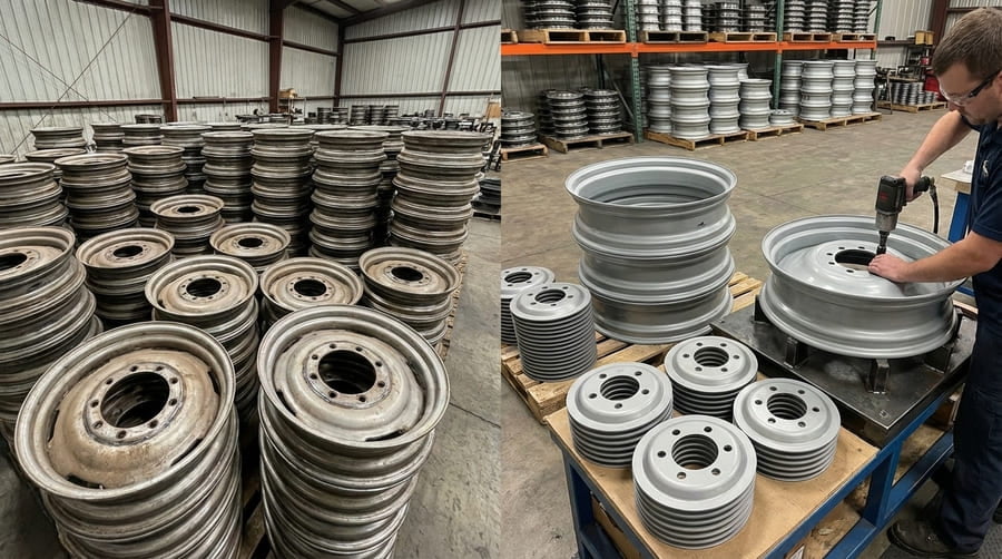 A diagram showing how one rim ring and three different center discs can be combined to create multiple offsets.