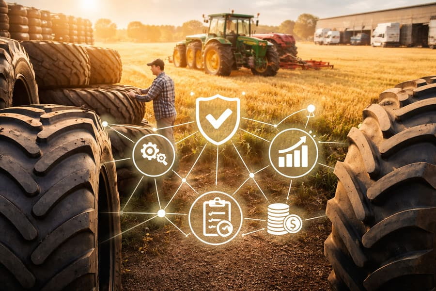 An infographic showing the shift from cost to value in the agricultural tire market.