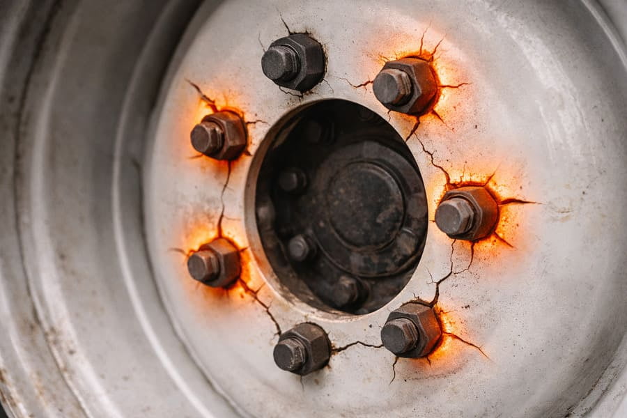 An illustration showing the high-stress points around the bolt holes of a center disc.