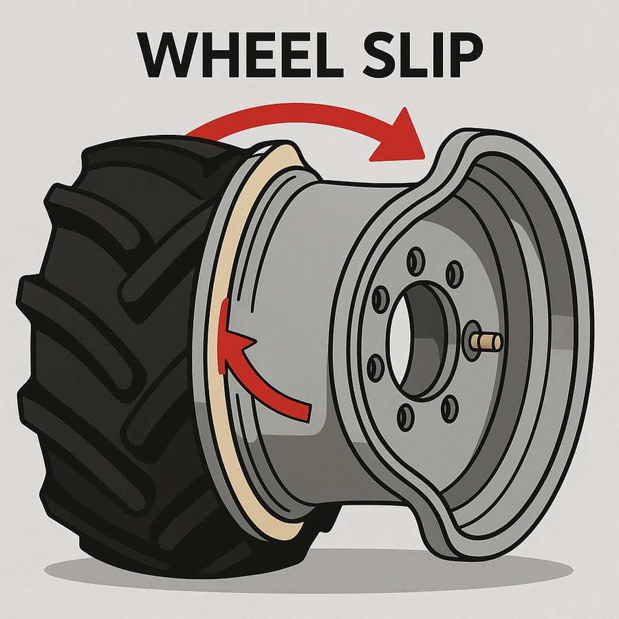 An infographic diagram showing a wheel rim rotating independently inside the tire.