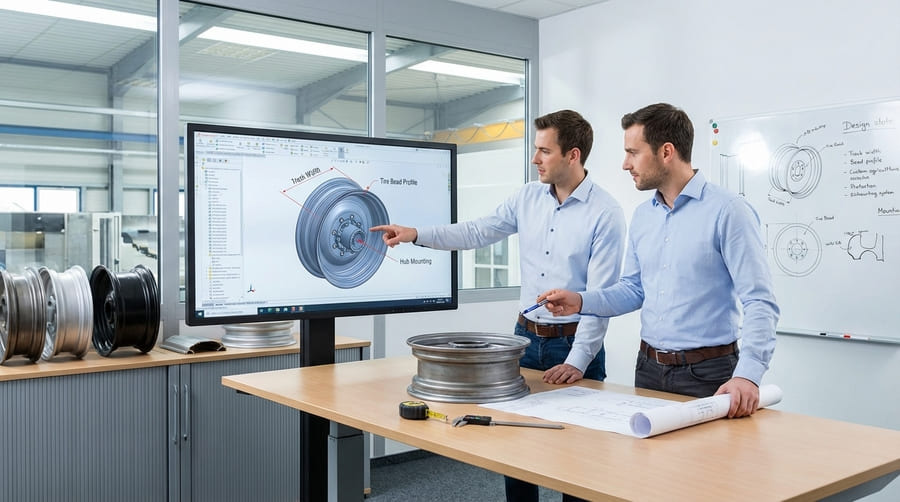 A wide flotation tire and rim on a heavy tractor working in a wet field, minimizing soil compaction.