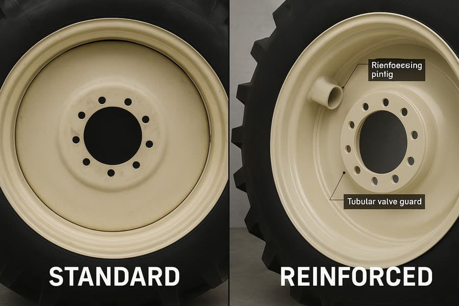 An image comparing the old, thin rim with the new, visibly thicker and reinforced Gescomaxy rim.