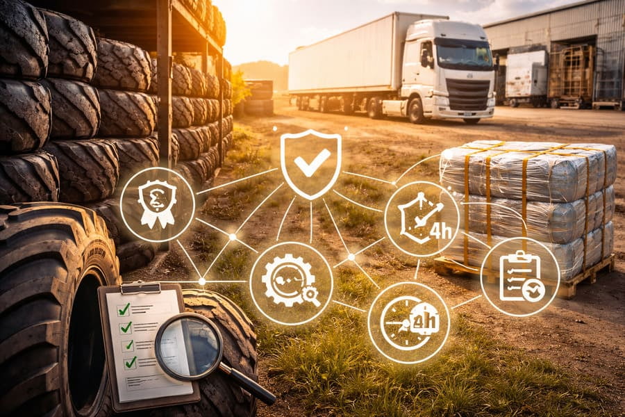 A visual representation of a stable supply chain with icons for certification, on-time shipping, and quality control.