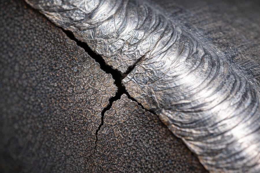 A microscopic view showing the brittle grain structure of a Heat-Affected Zone