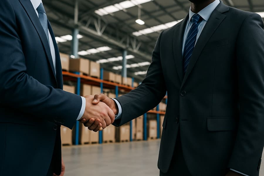An image of two business people shaking hands, symbolizing a win-win partnership.
