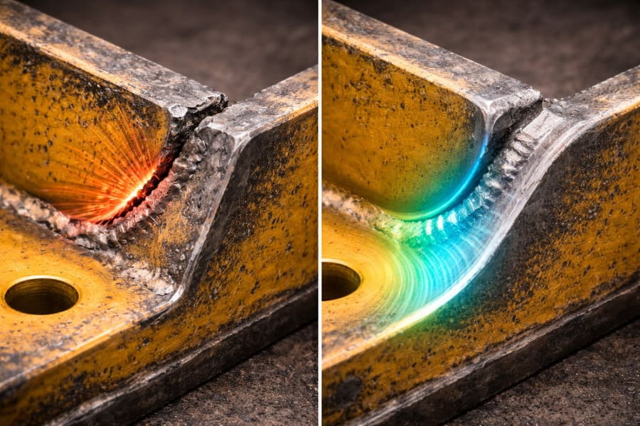 A comparison of a poorly designed corner with sharp angles vs a well-designed corner with smooth curves