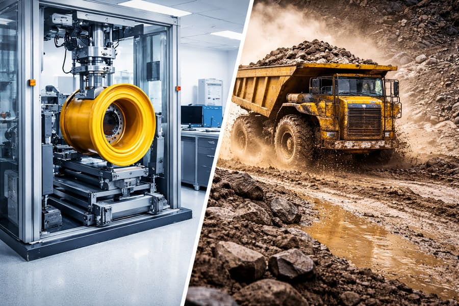 An illustration showing a smooth, straight line for a standard test versus a jagged, unpredictable line for real-world conditions.