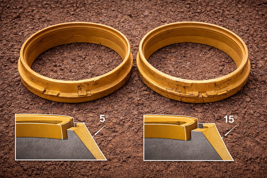 A diagram showing how two different lock rings are designed for different gutter angles.