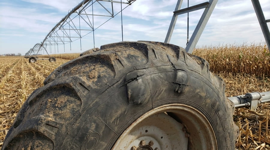 A diagram showing the difference in tire deflection between high and low pressure.