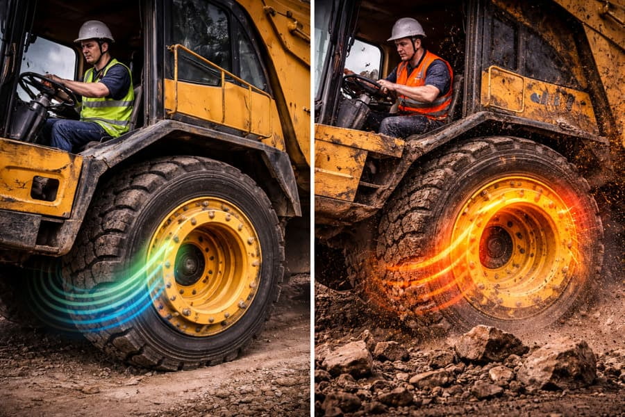 A comparison of a smooth operator vs. an aggressive operator's impact on a wheel