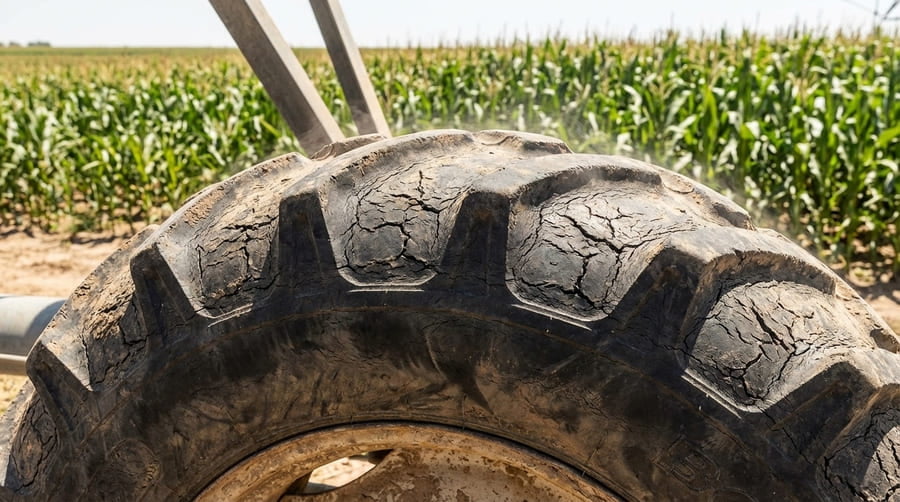 A magnified view showing cracks in the rubber of a low-quality tire.