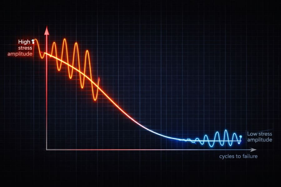 A graph showing that a high stress amplitude requires fewer cycles to failure, while a low stress amplitude allows for many more cycles.