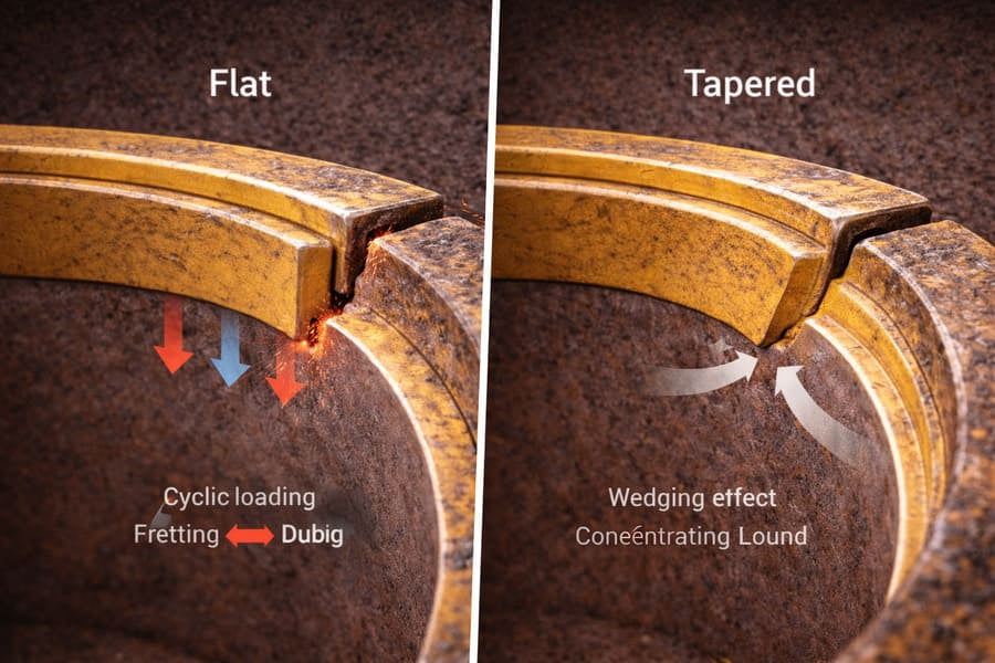 A diagram comparing a flat contact surface with a tapered (conical) contact surface.