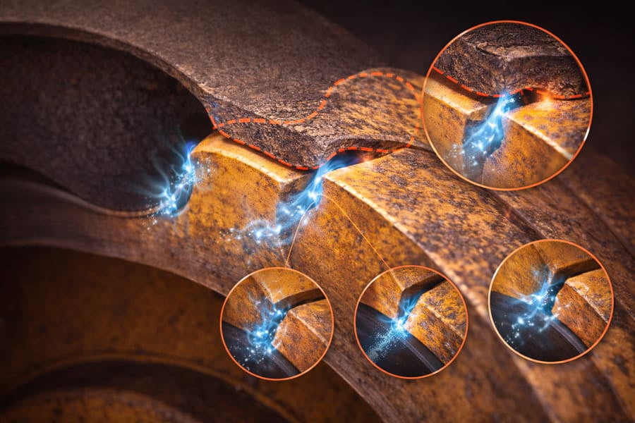 A diagram illustrating how an out-of-round bead seat creates air leak paths.