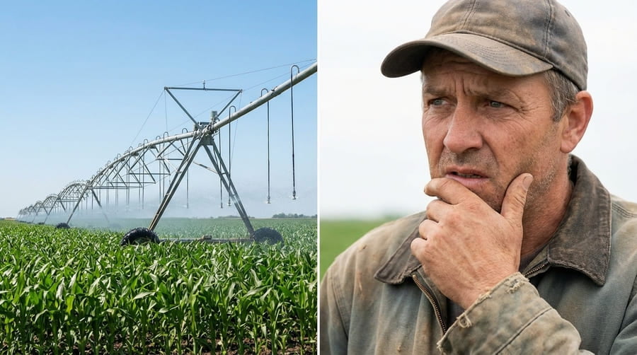 A farmer replacing a tire in a calm, off-season setting, in control of the situation.