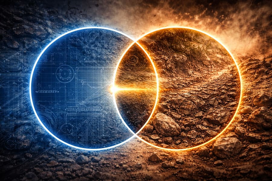 A Venn diagram showing a small overlap between "Design Assumptions" and "Real-World Conditions."