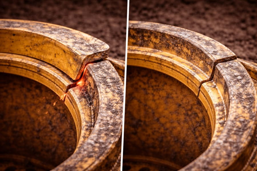 A diagram comparing a thick, ill-fitting lock ring to a standard-sized, perfectly seated lock ring.
