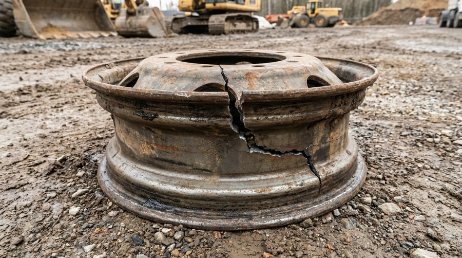 A split image showing a microscopic view of a minor steel impurity on one side, and a diagram of a huge bending-moment arrow caused by wrong offset on the other. The arrow is labeled 'Far More Dangerous'.