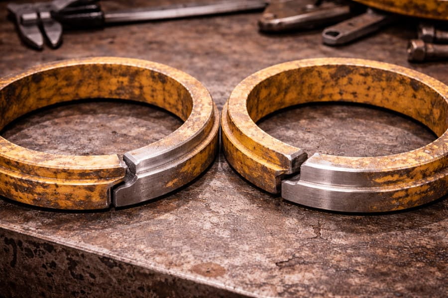 Two different lock rings with the same diameter side-by-side, highlighting subtle differences in their cross-section.