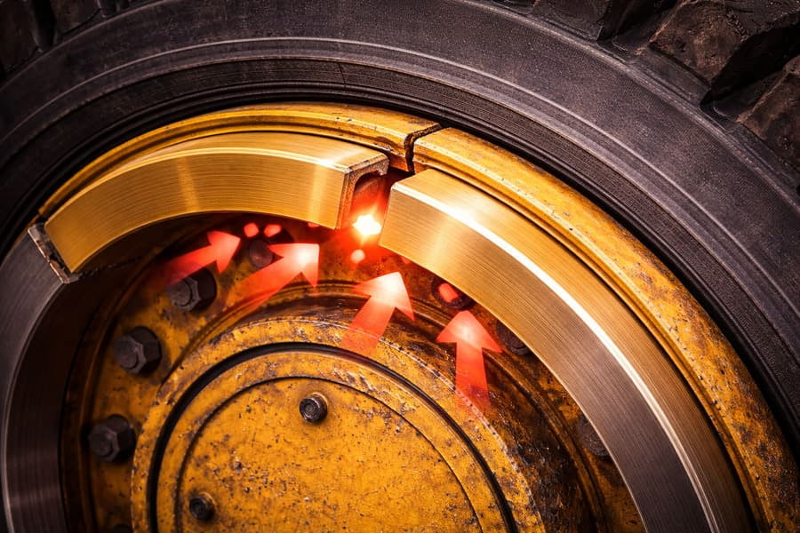 A diagram showing forces from the tire bead being transferred directly to the side ring.