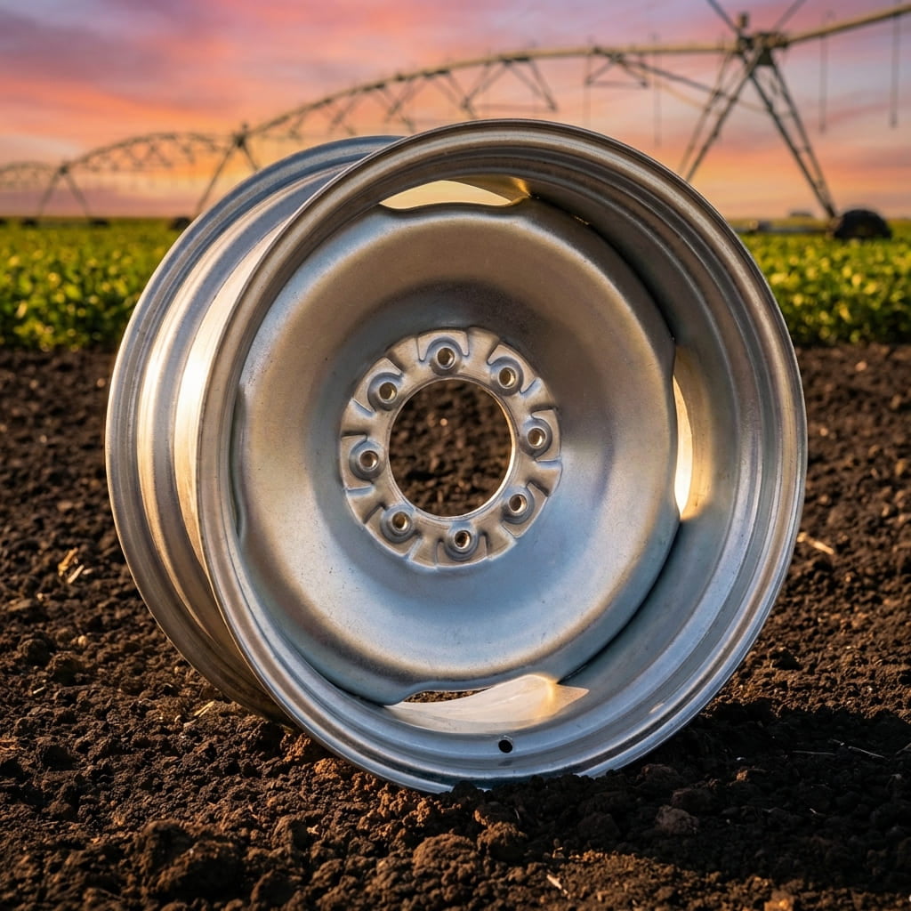 Outdoor installation of galvanized steel rings used in agricultural irrigation system