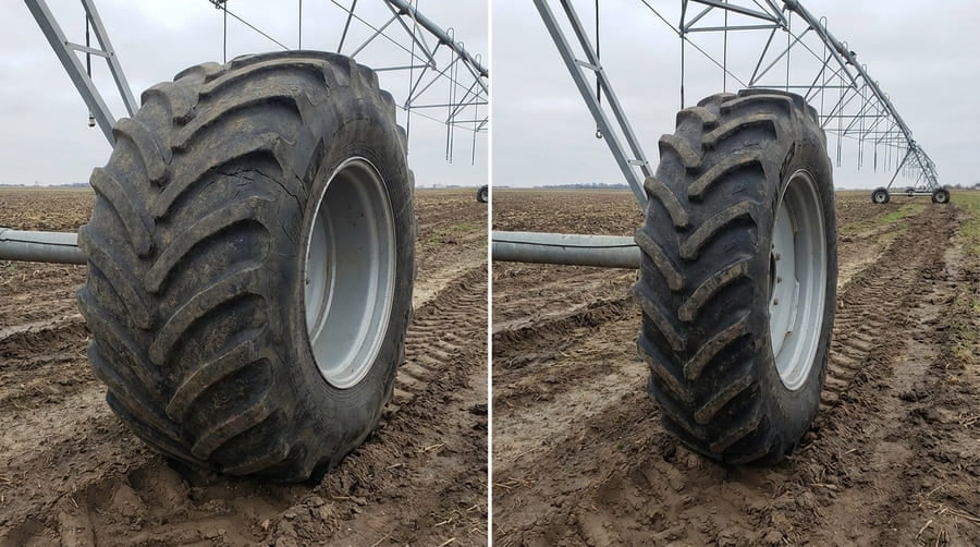 A diagram showing how a wider tire has more sidewall flex than a narrower tire under the same load.