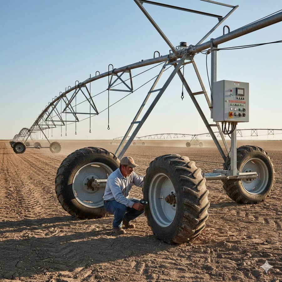 An operator adjusting the controls of an irrigation system.