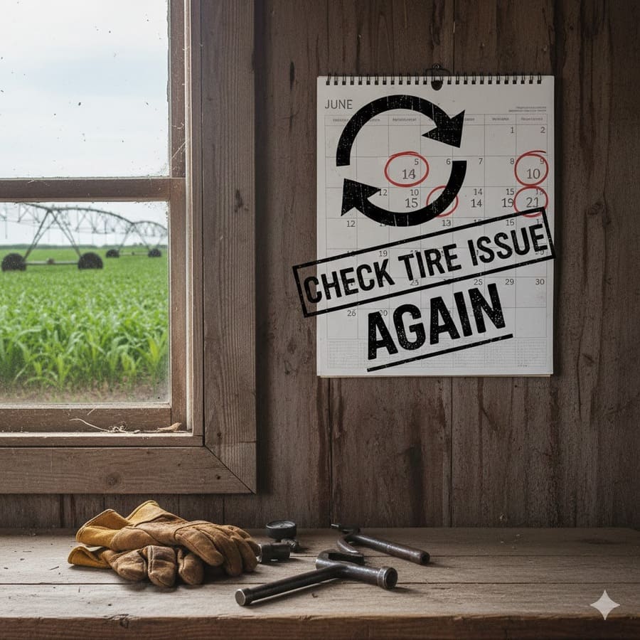 A calendar with a recurring appointment reminder labeled 'Check Tire Issue AGAIN'.