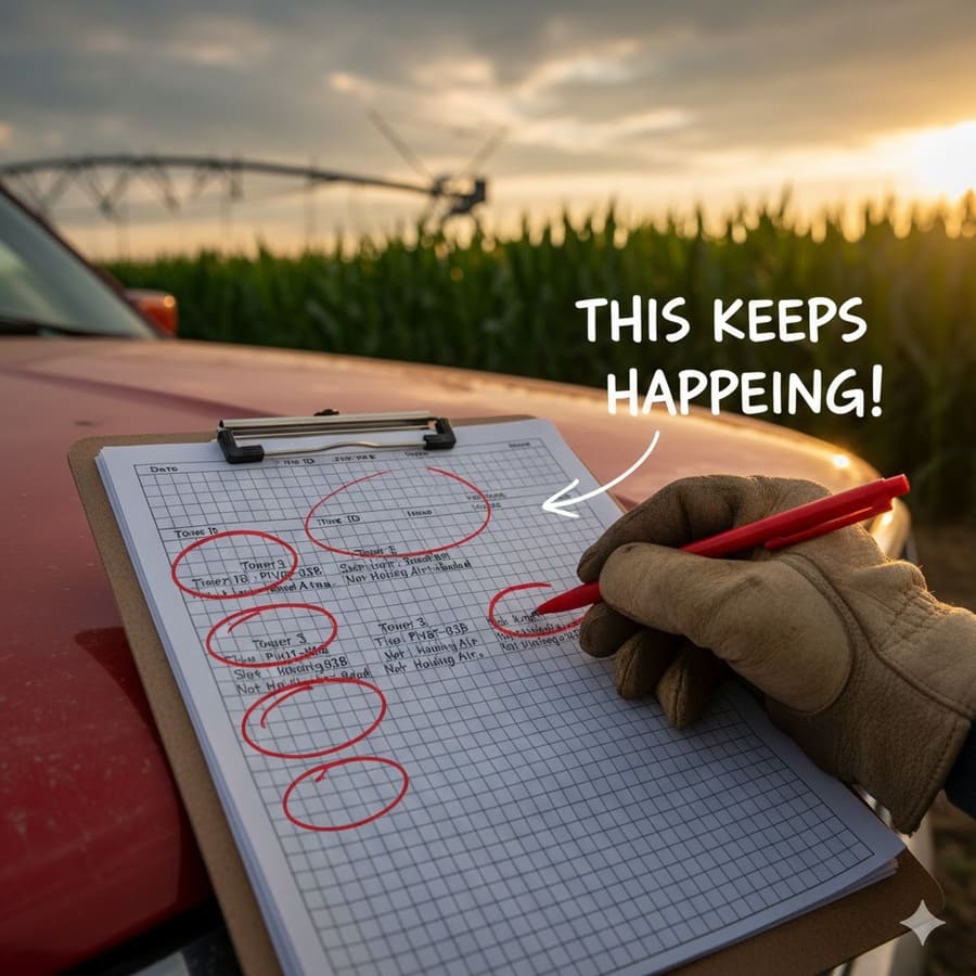 A close-up of a tire bead area, showing signs of wear and leakage against the rim.