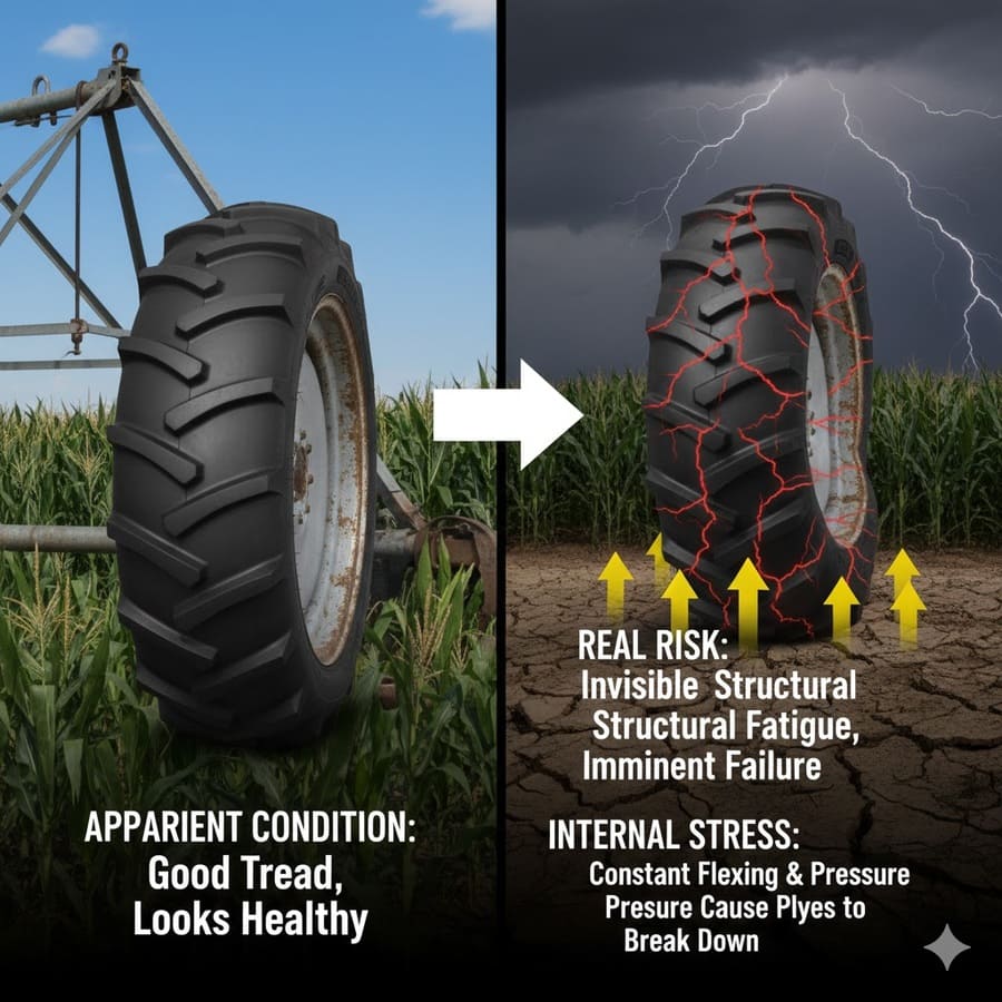 A graph comparing tire fatigue: a high, short peak for "High Speed" vs. a long, steady line for "Low Speed/High Load."