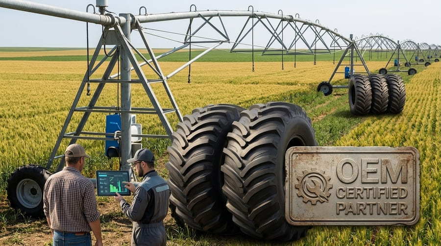 Irrigation tires on a modern pivot system in a field