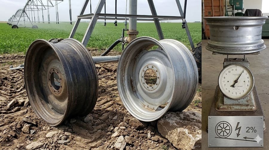 A graph showing the correlation between reduced total wheel weight and lower energy consumption in a pivot system.